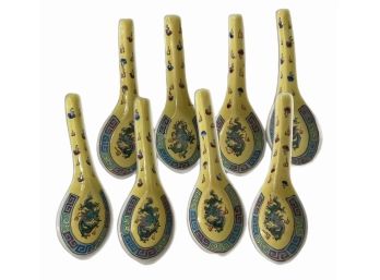 8 Porcelain Dragon Chinese Soup Spoons