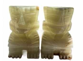 Nice Pair Of Vintage Onyx Mayan Gods Bookends