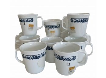 10 Vintage Corning/Corelle Coffee Mugs - Blue Border  -Never Used -Labels Attached