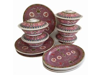 Vintage Lot 12 Pcs. (D) Melamine Chinese Serving Platters, Covered Casseroles, Pedestal Platters