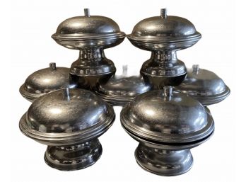 Lot Of 7 Vintage Chinese Restaurant Stainless Steel Pedestal Food Compotes  - Style C