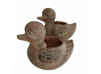 Pair Of Terracotta Duck Planters - Good Size 10' Long