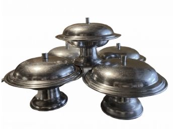 Lot Of 5 Vintage Chinese Restaurant Stainless Steel Pedestal Food Compotes  - Style B
