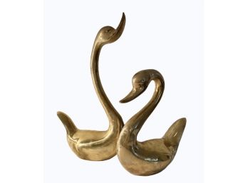 Beautiful Mid Century Modern Tall Brass Swans Figures  19' & 13'