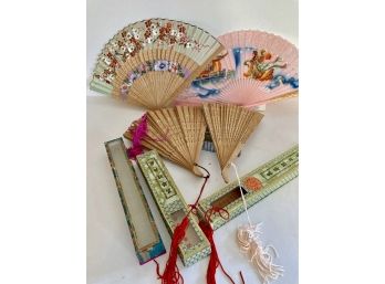 Lot Of 4 Vintage Chinese Folding Fans In Boxes