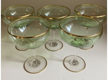 5 Antique Large Champagne Glasses, 5' Wide!