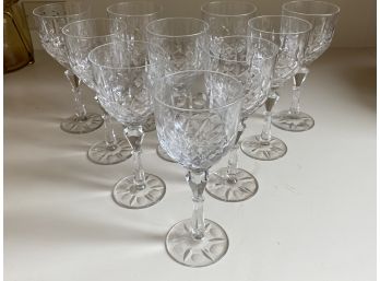 Set Of 10 Finley Cut Crystal Goblets, Possibly Val. St Lambert