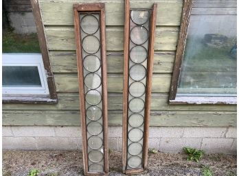 Pair Of Antique Leaded Glass And Oak Elements