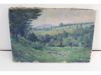 Antique Unframed Oil On Canvas Landscape Unsigned