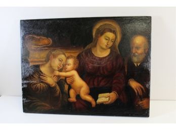 Oil On Board Of Madonna And Child