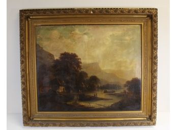 19th Century Oil On Canvas Landscape Painting Unsigned