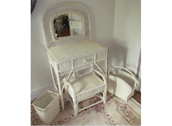 Four Piece Wicker Dressing Table Or Vanity Set