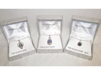 Three Drusy Quartz Silver Plate Fashion Necklaces - New In Boxes
