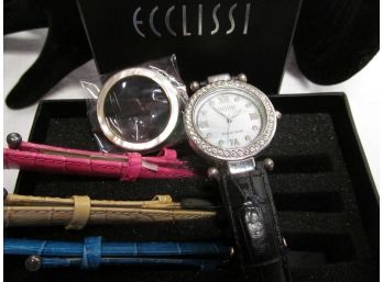 Sterling Silver Case Ecclissi Watch With Three New Bands And Bezel - New Battery