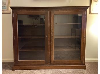 Antique Wooden Bookcase With Glass Doors