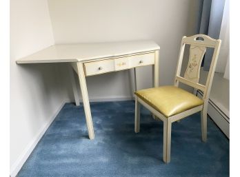 Vintage Floral Motif Corner Desk With Matching Chair