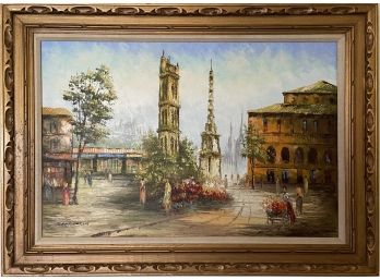 Vintage Mid-Century Ren Caron Paris Street Scene Signed Oil Painting