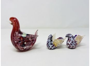 Blown Art Glass Birds Featuring Murano Made In Italy