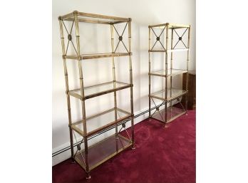 Pair Of Hollywood Regency Etagere Bar/bookshelves