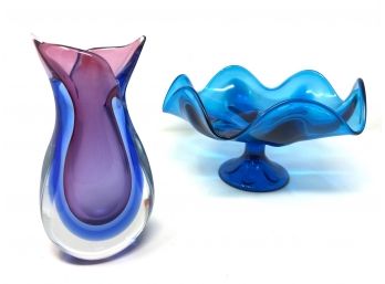 Jewel Tone Vase And Dish