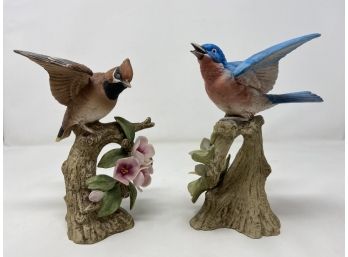 Lefton China Handpainted Waxwing And Bluebird