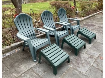 Three Adirondak Patio Chairs With Footrests