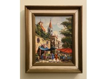 Signed City Street Scene Painting