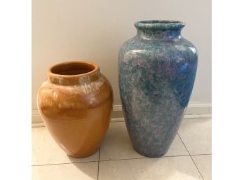 Scheurich Germany Art Pottery Vase And Orange Vase