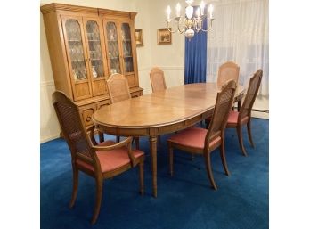 Banded Oval Dining Table And 6 Cane Back Chairs