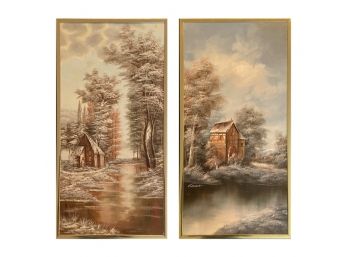 Pair Of Vintage Artist Signed Wintery Landscape Paintings