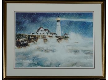 JOSEF HOLUB 'Lighthouse In Gale' Limited Edition Signed Print