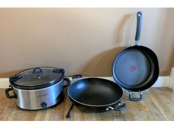 Oval Crock Pot & Two Saute Pans