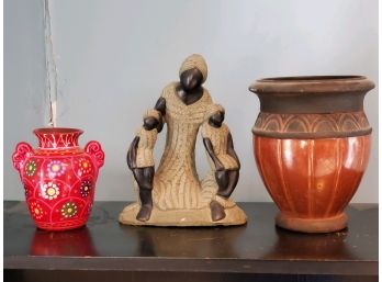 Two Decorative Ceramic Vessels & Figural Sculpture