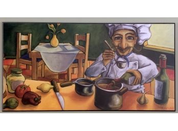 Fun  Italian Chef Painting On Wood Panel