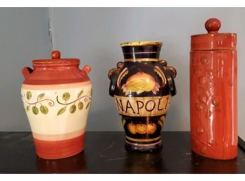 Three Decorative Italian Themed Vessels