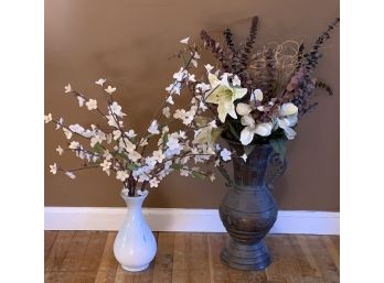 Two Decorative Vases Each With Faux Flowers