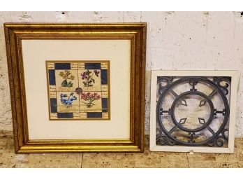 Decorative Wall Hanging & Gilt Framed Print Of Flowers