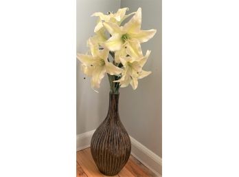 Decorative Long Neck Ribbed Vase