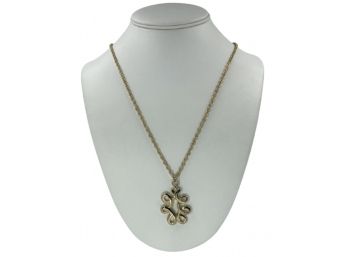 Gold Chain W Loop Design Pendant Necklace