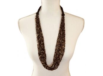 Earth-tone Beaded And Wood Multi-strand Necklace