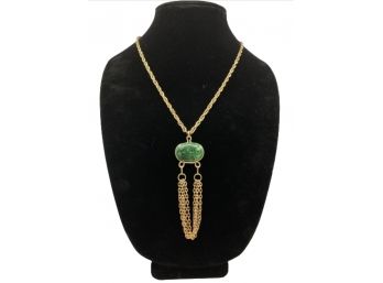 Green Gemstone & Gold Chain Dangle Necklace