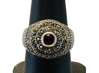 Sterling And Garnet Tower Ring