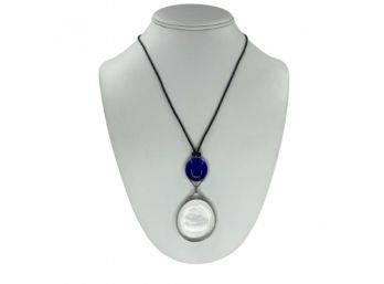 Navy Blue & Clear Glass Pendant Necklace