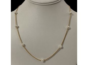 Flirty Pearl Bead Station Necklace