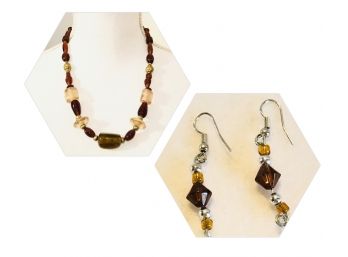 Amber & Glass Necklace And Earrings