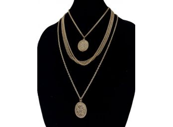 Vintage Gold Multi-Strand Dual Pendant Necklace