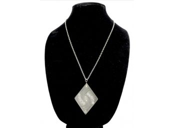 White Diamond-Shaped Jewel Accented Pendant Necklace