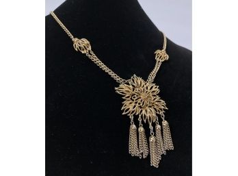 Gold Flower Tassel-Pendant Necklace