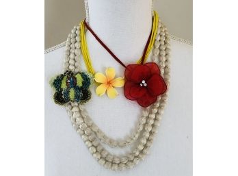 Trio Of Fabric Floral Accent Necklaces