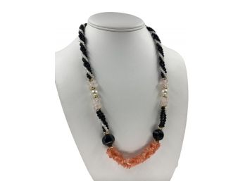 Onyx & Coral Stone Necklace